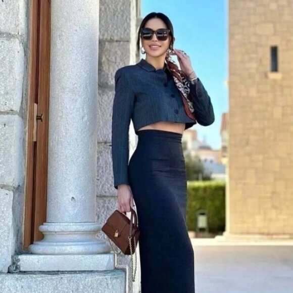 ZARA SS24 WOOL PENCIL Midi SKIRT Slit ZW COLLECTION SIZE S  2134/425/801 - Picture 1 of 10